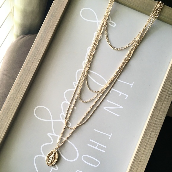 Layered Religious Pendant Delicate Gold Necklace - Picture 3 of 7